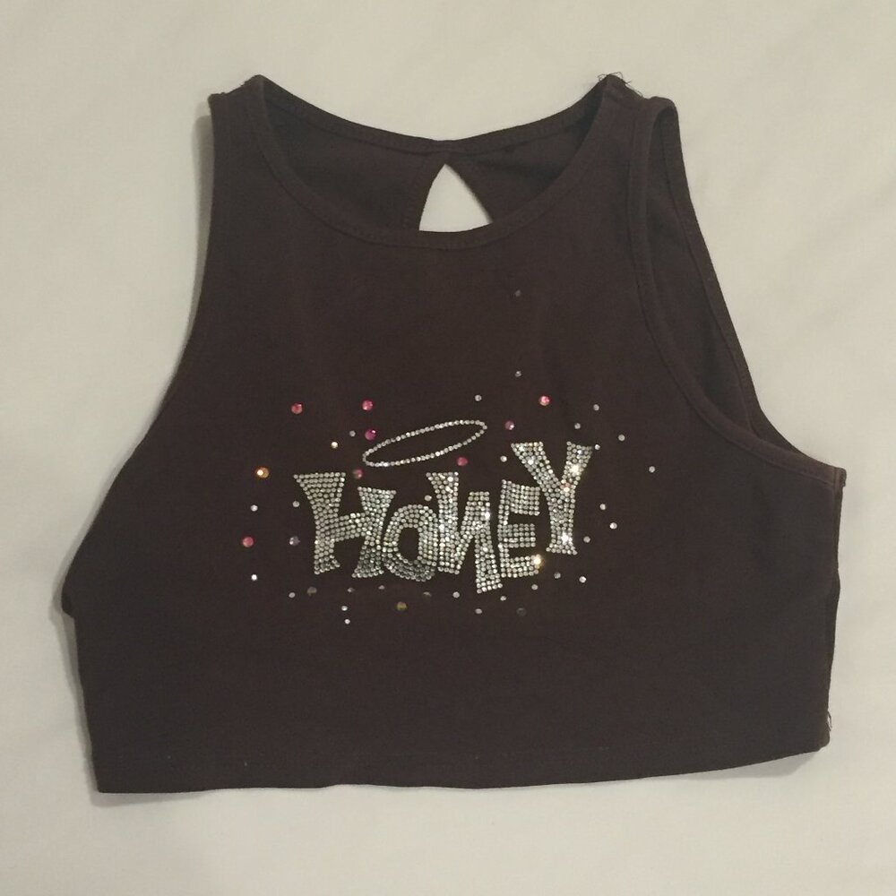 brown crop top with sparkle design size medium